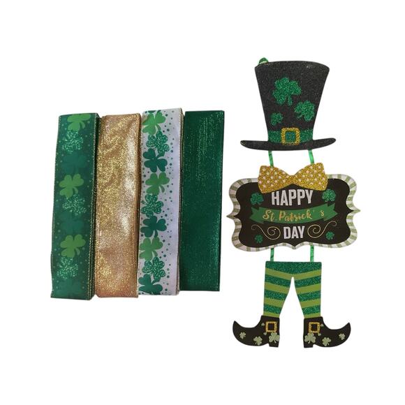 Saint Patrick’s Day Leprechaun Wreath Making Kit, DIY Sign Ribbon Craft Set - Picture 1 of 3